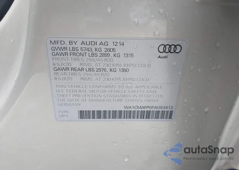 2015 Audi Q5 3.0 Tdi Premium Plus from USA, damaged, VIN WA1CMAFP6FA083412